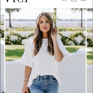 VICI CHERYL COTTON BLEND FRINGE TOP